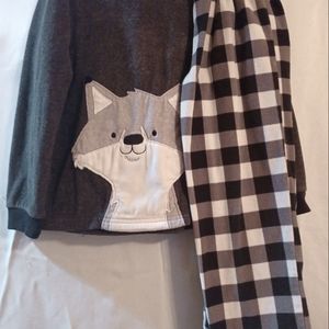 BOYS 7 Pajamas Pjs Carters brand 2 piece set Grey black Wolf checkered